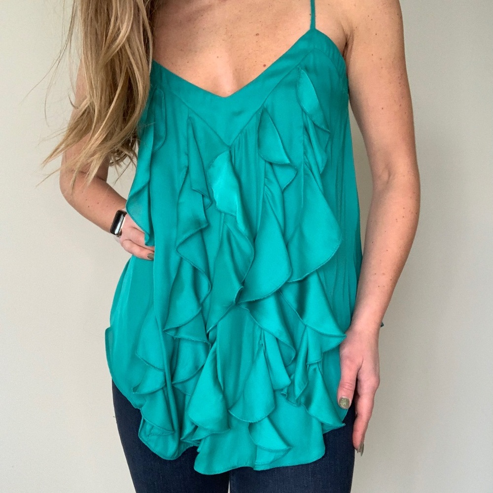 Gibson Green Ruffle Top